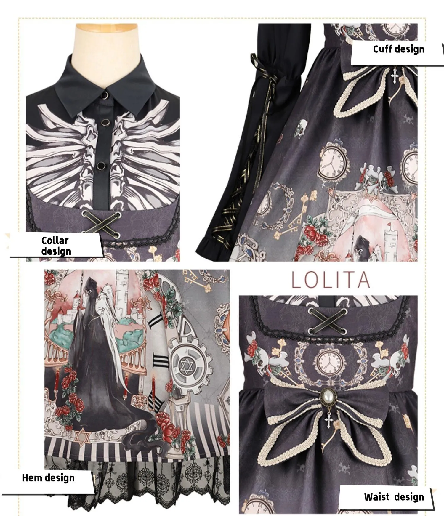 Gothic Lolita Dress Set Black White Lolita Blouse Dress Set