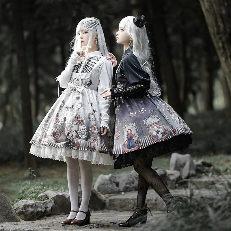 Gothic Lolita Dress Set Black White Lolita Blouse Dress Set