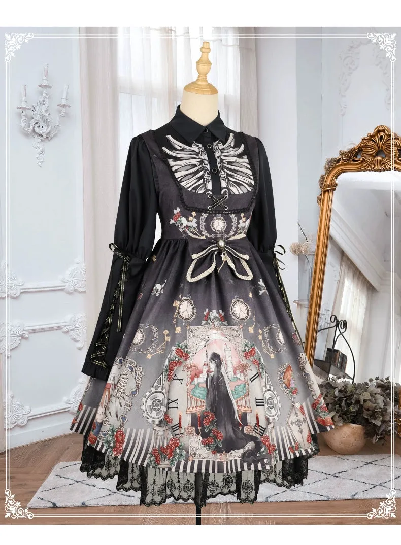Gothic Lolita Dress Set Black White Lolita Blouse Dress Set