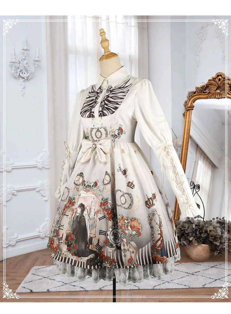 Gothic Lolita Dress Set Black White Lolita Blouse Dress Set