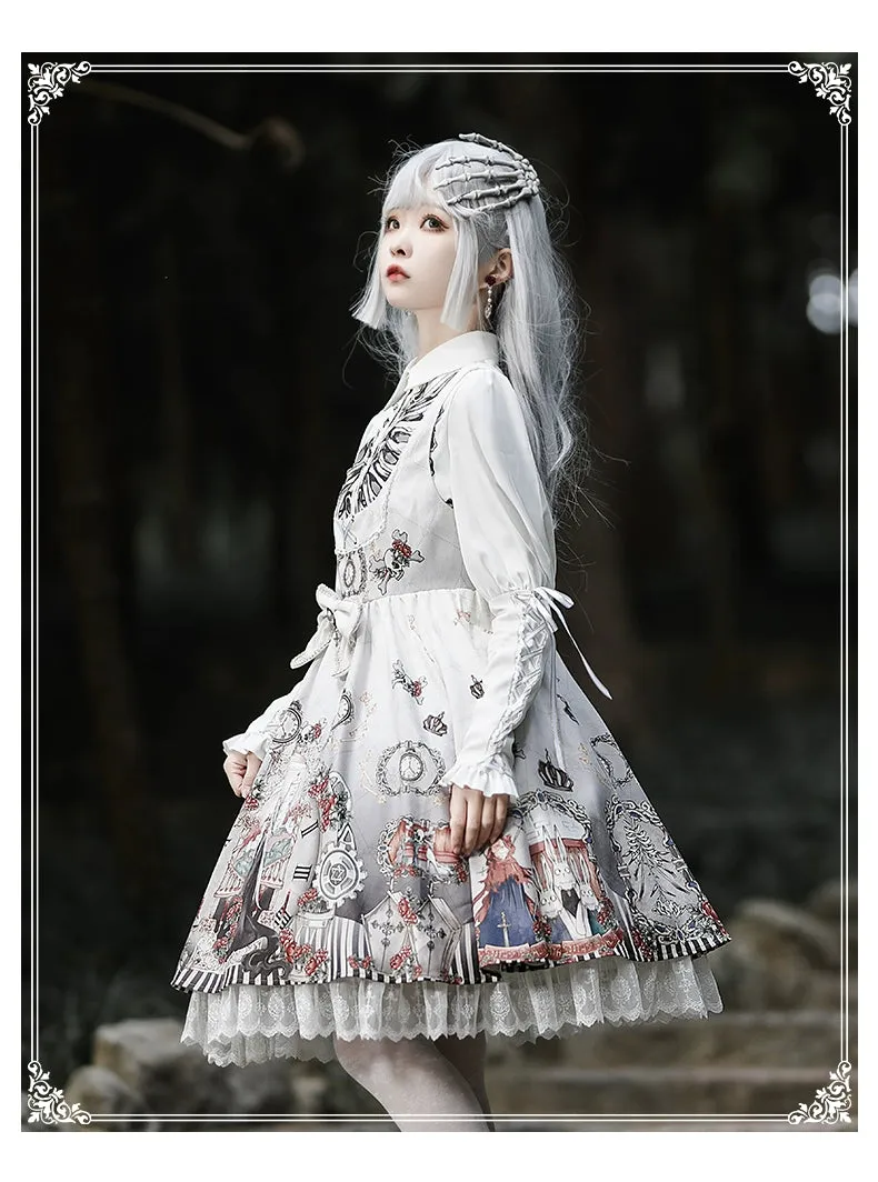 Gothic Lolita Dress Set Black White Lolita Blouse Dress Set