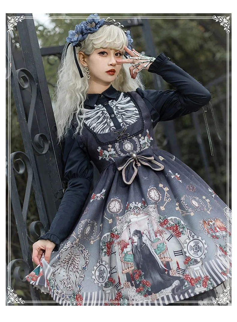 Gothic Lolita Dress Set Black White Lolita Blouse Dress Set