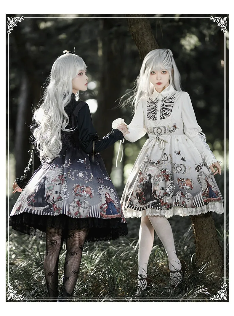 Gothic Lolita Dress Set Black White Lolita Blouse Dress Set