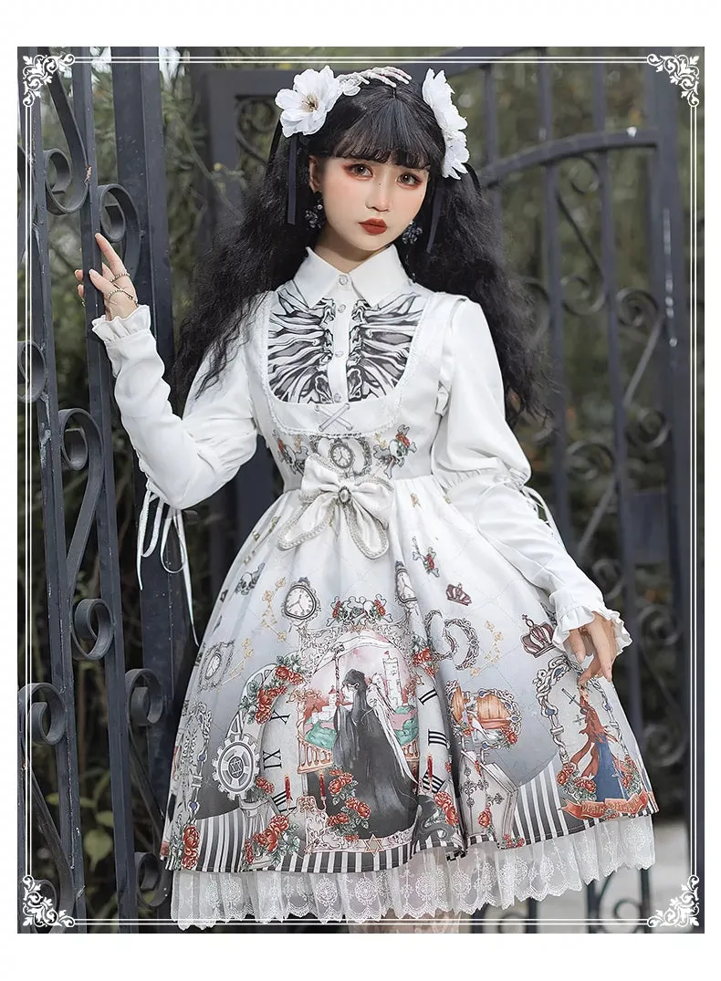 Gothic Lolita Dress Set Black White Lolita Blouse Dress Set