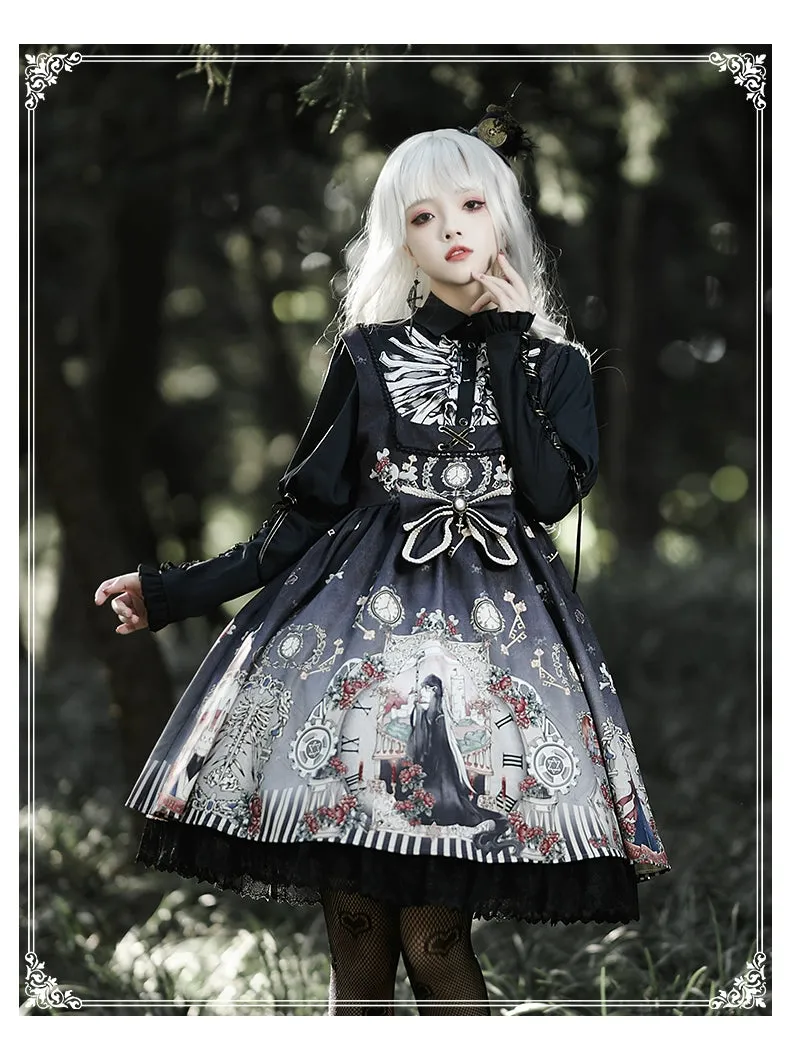 Gothic Lolita Dress Set Black White Lolita Blouse Dress Set