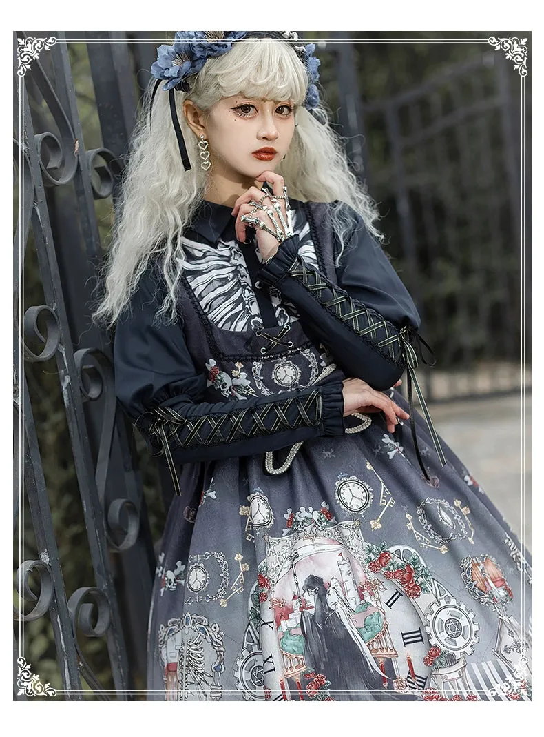 Gothic Lolita Dress Set Black White Lolita Blouse Dress Set