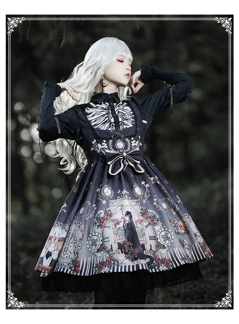 Gothic Lolita Dress Set Black White Lolita Blouse Dress Set