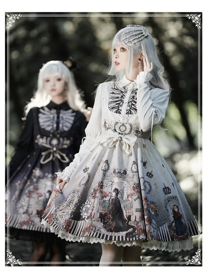 Gothic Lolita Dress Set Black White Lolita Blouse Dress Set