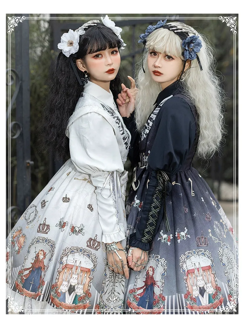 Gothic Lolita Dress Set Black White Lolita Blouse Dress Set