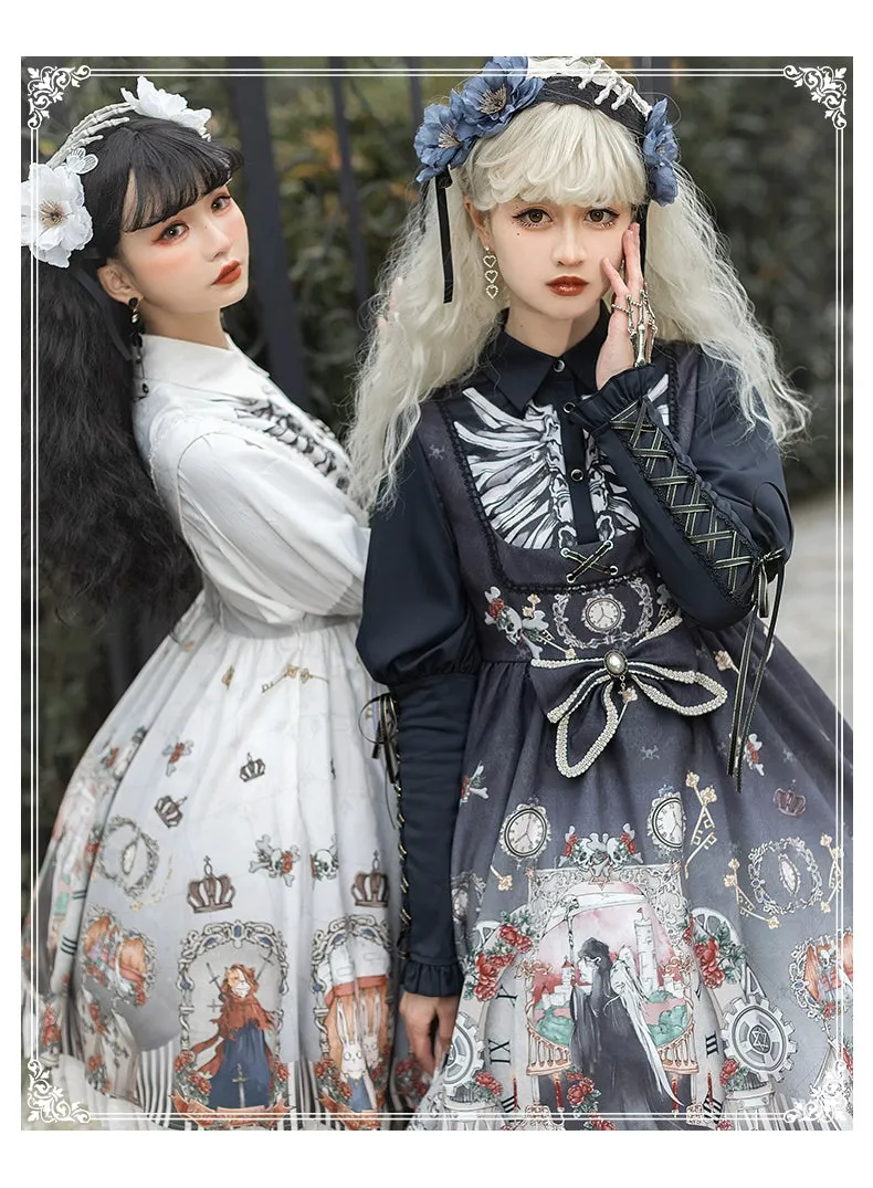 Gothic Lolita Dress Set Black White Lolita Blouse Dress Set