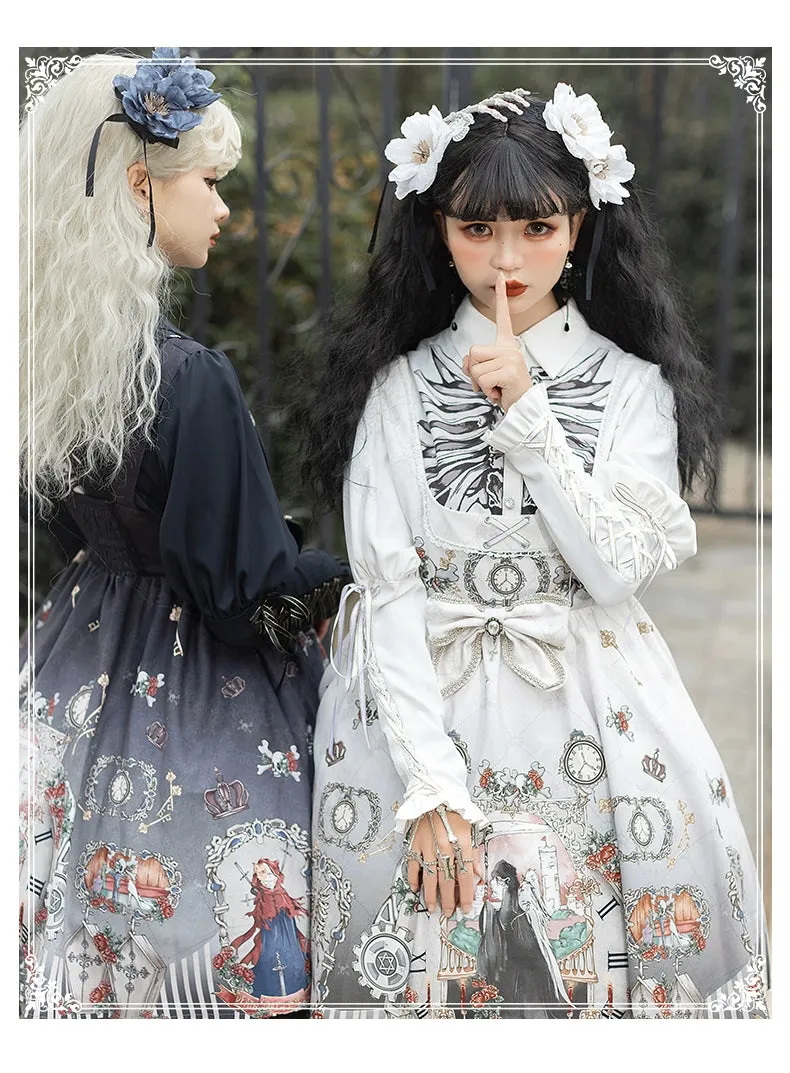 Gothic Lolita Dress Set Black White Lolita Blouse Dress Set