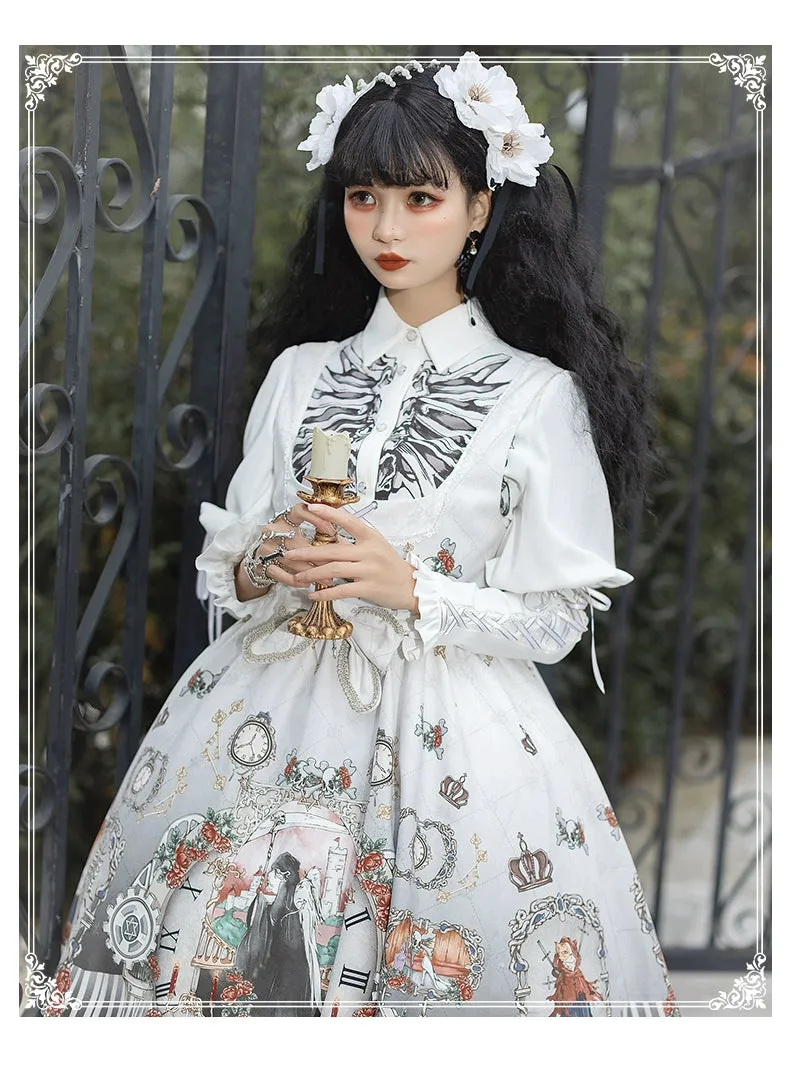 Gothic Lolita Dress Set Black White Lolita Blouse Dress Set