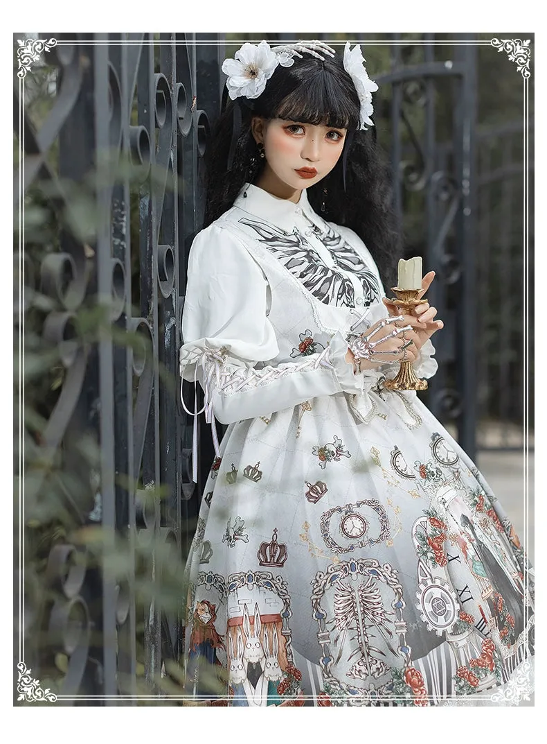 Gothic Lolita Dress Set Black White Lolita Blouse Dress Set