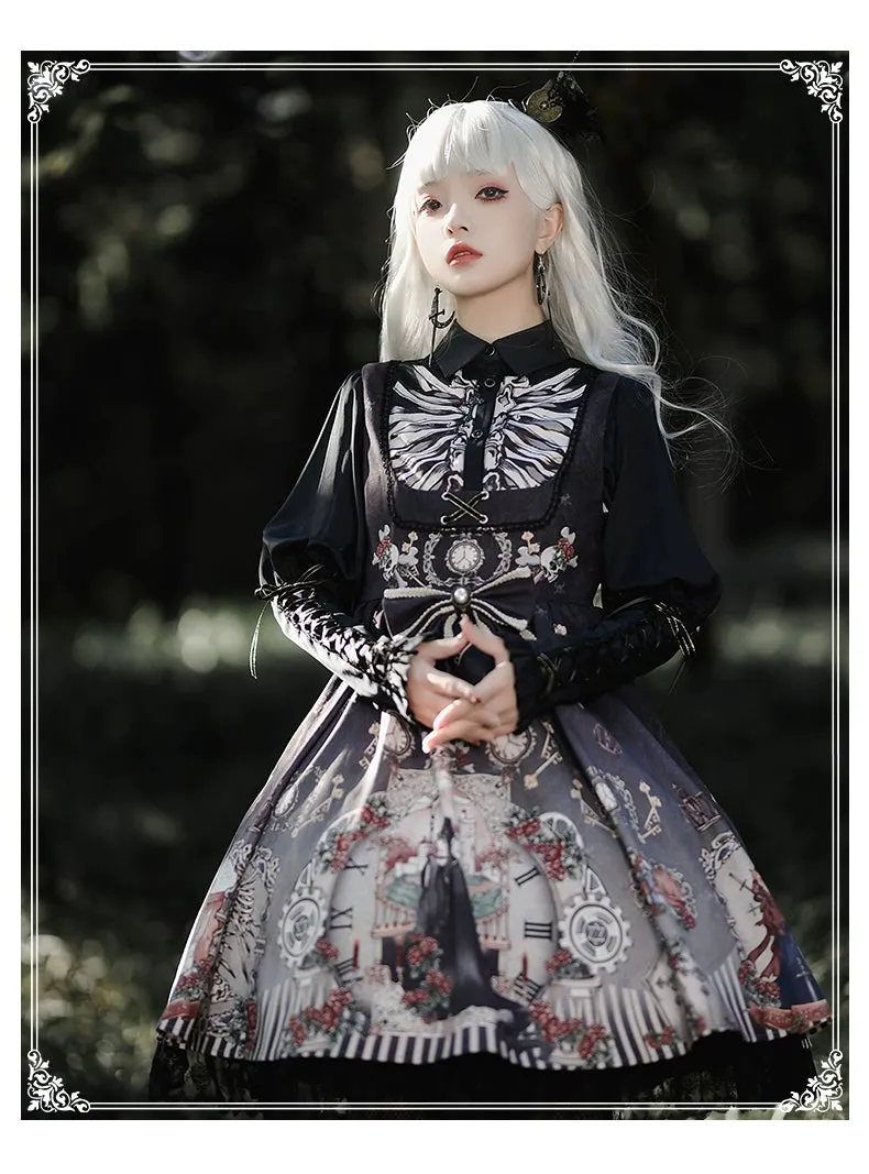 Gothic Lolita Dress Set Black White Lolita Blouse Dress Set