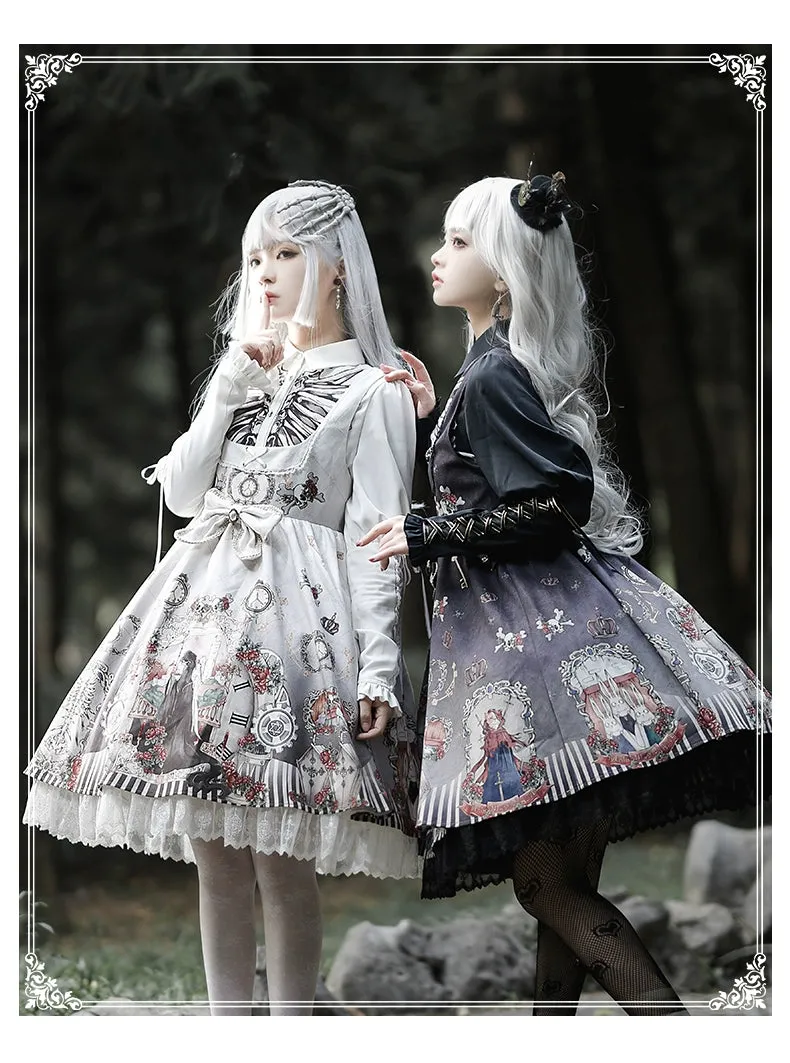 Gothic Lolita Dress Set Black White Lolita Blouse Dress Set
