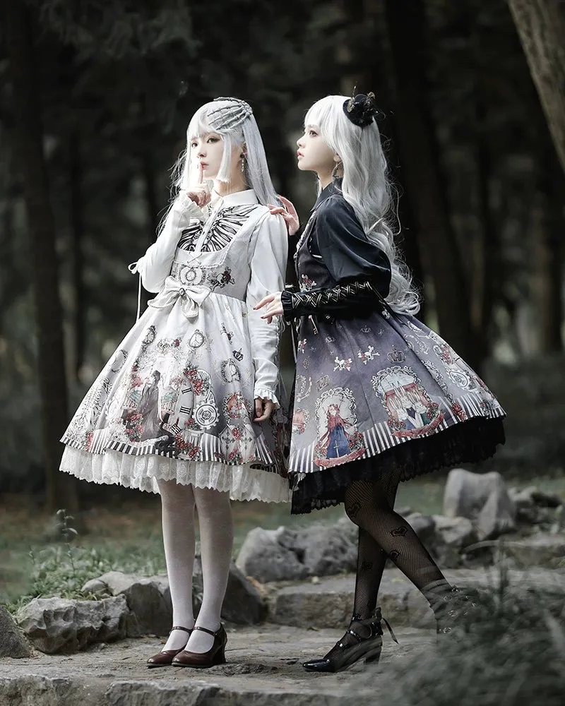 Gothic Lolita Dress Set Black White Lolita Blouse Dress Set
