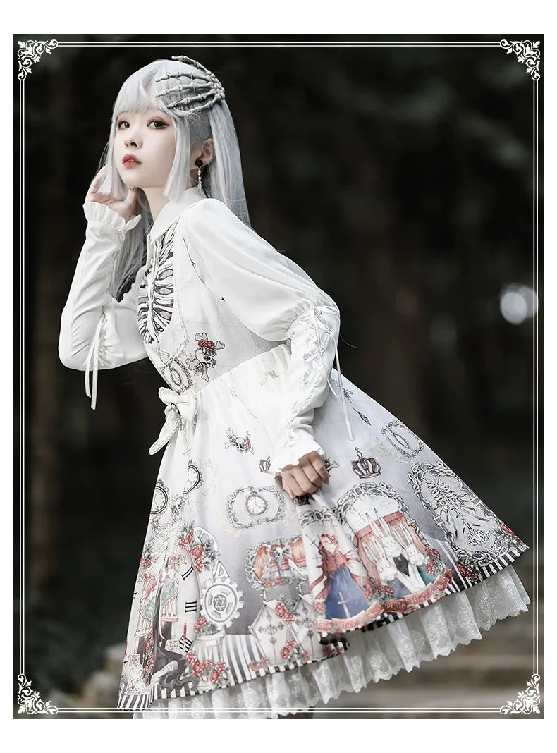 Gothic Lolita Dress Set Black White Lolita Blouse Dress Set