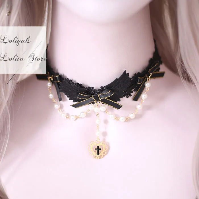 Gothic Lolita Headpiece Sweet Ruffled Lace Headband/ Mini Top Hat/ Choker