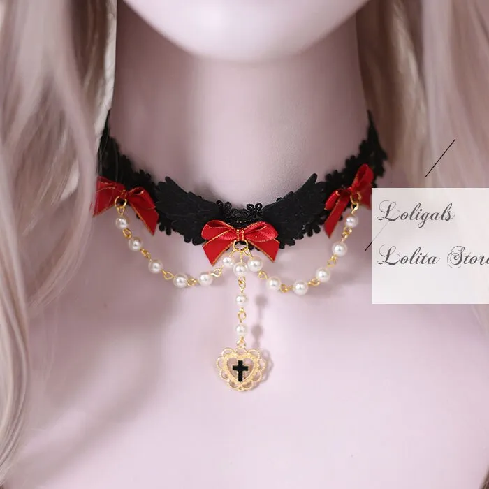 Gothic Lolita Headpiece Sweet Ruffled Lace Headband/ Mini Top Hat/ Choker