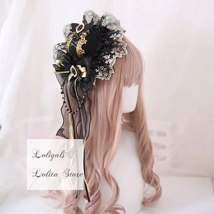 Gothic Lolita Headpiece Sweet Ruffled Lace Headband/ Mini Top Hat/ Choker