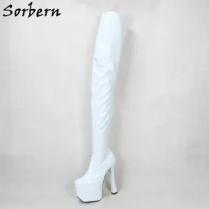 Gothic Majesty: Sorbern 20cm Block Heels Thigh-High Boots for the Fearless Queen – Customizable Cosplay & Fetish Platform Boots