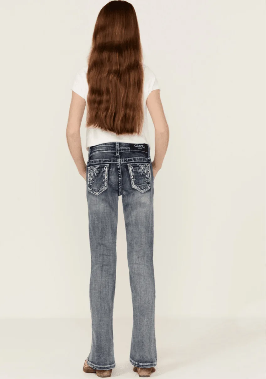 Grace in LA Girl’s Flower Bootcut Jeans TBS465 GBS465