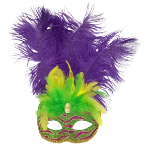 Green and Purple Striped Mask with Purple, Green and Gold Feathers (Each)