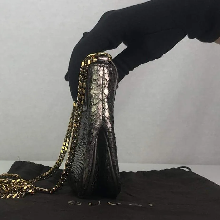 Gucci 1973 Crossbody Gold & Metallic Exotic Python Skin Bag