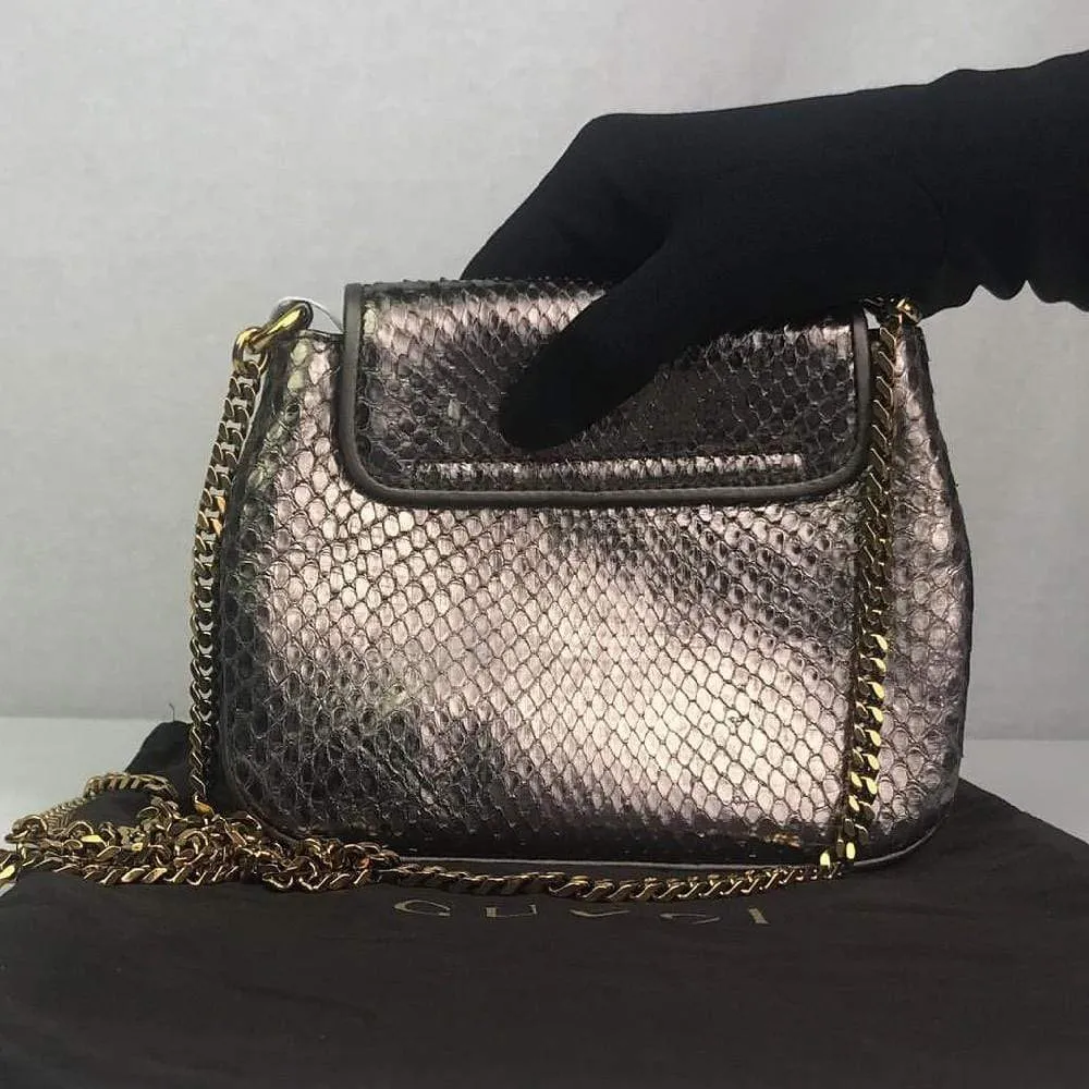 Gucci 1973 Crossbody Gold & Metallic Exotic Python Skin Bag