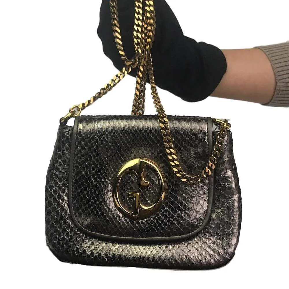 Gucci 1973 Crossbody Gold & Metallic Exotic Python Skin Bag