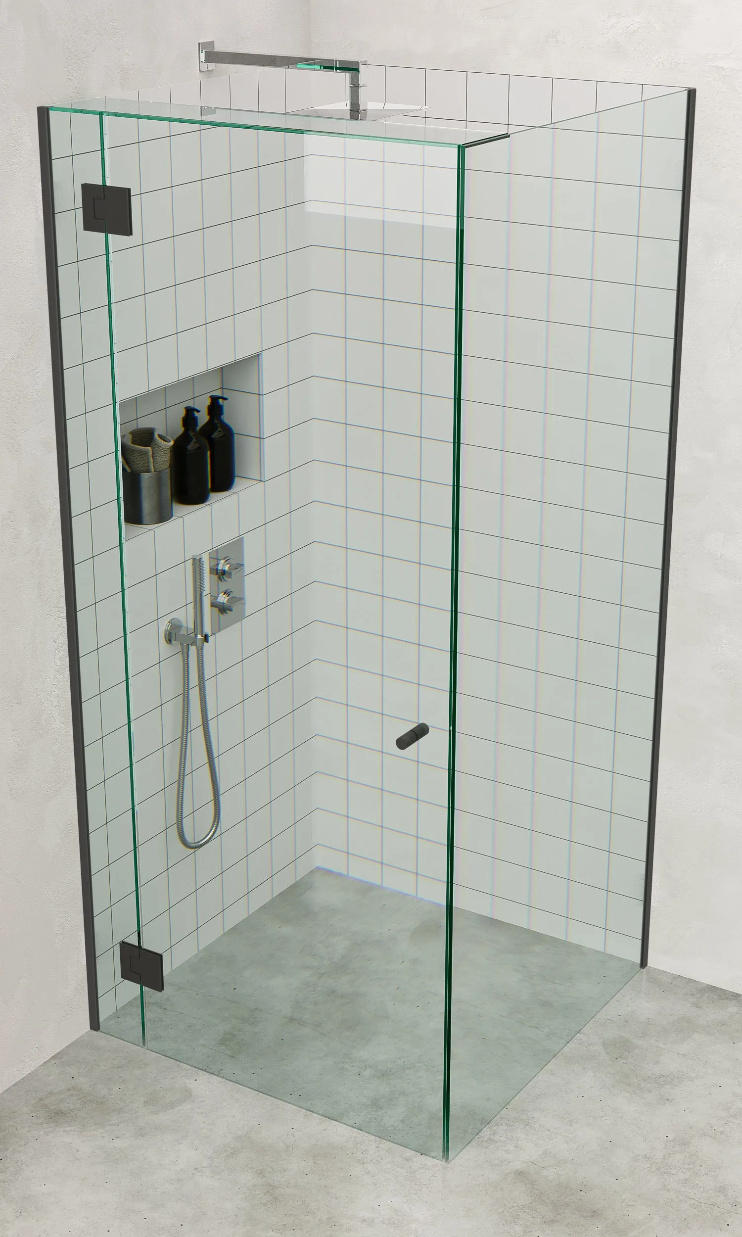 Gun metal Grey Frameless Corner Shower Screen with  Dry Glaze U Channels
