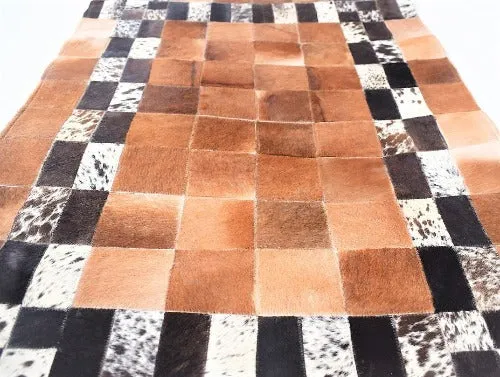 Handmade Cow Hide Patchwork Hair-On Fur Leather Rug , Genuine Animal Skin Leather Rug, Anti Slip Material On Back 9 SQ/FT
