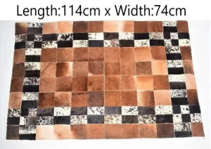 Handmade Cow Hide Patchwork Hair-On Fur Leather Rug , Genuine Animal Skin Leather Rug, Anti Slip Material On Back 9 SQ/FT