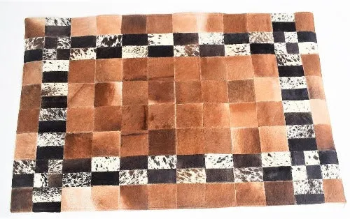Handmade Cow Hide Patchwork Hair-On Fur Leather Rug , Genuine Animal Skin Leather Rug, Anti Slip Material On Back 9 SQ/FT