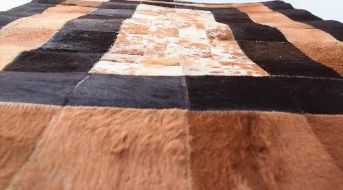 Handmade Cow Hide Patchwork Hair-On Fur Leather Rug , Genuine Animal Skin Leather Rug, Anti Slip Material On Back