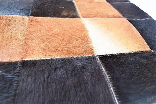 Handmade Cow Hide Patchwork Hair-On Fur Leather Rug , Genuine Animal Skin Leather Rug, Anti Slip Material On Back
