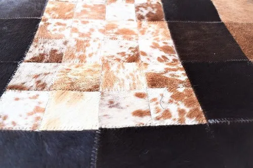 Handmade Cow Hide Patchwork Hair-On Fur Leather Rug , Genuine Animal Skin Leather Rug, Anti Slip Material On Back