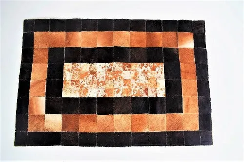 Handmade Cow Hide Patchwork Hair-On Fur Leather Rug , Genuine Animal Skin Leather Rug, Anti Slip Material On Back