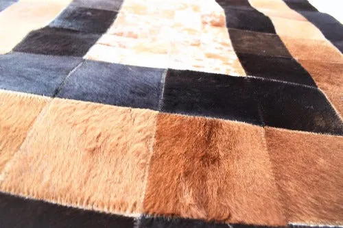 Handmade Cow Hide Patchwork Hair-On Fur Leather Rug , Genuine Animal Skin Leather Rug, Anti Slip Material On Back