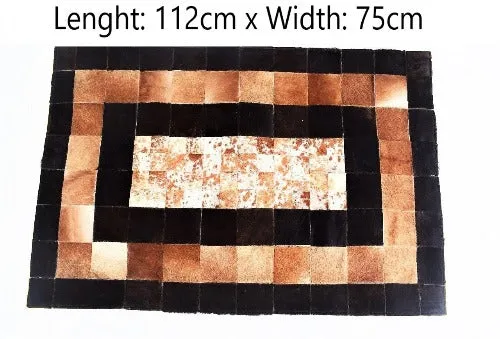 Handmade Cow Hide Patchwork Hair-On Fur Leather Rug , Genuine Animal Skin Leather Rug, Anti Slip Material On Back