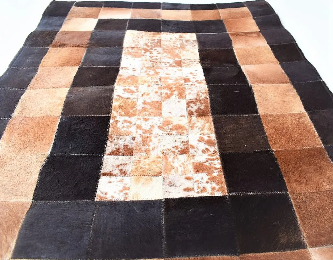 Handmade Cow Hide Patchwork Hair-On Fur Leather Rug , Genuine Animal Skin Leather Rug, Anti Slip Material On Back