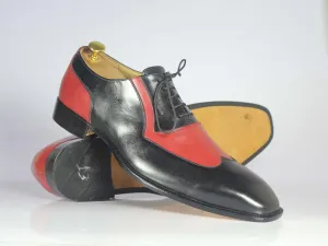 Handmade Men's Black Red Wing Tip Leather Lace Up Shoes, Men Designer Dress Formal Shoes