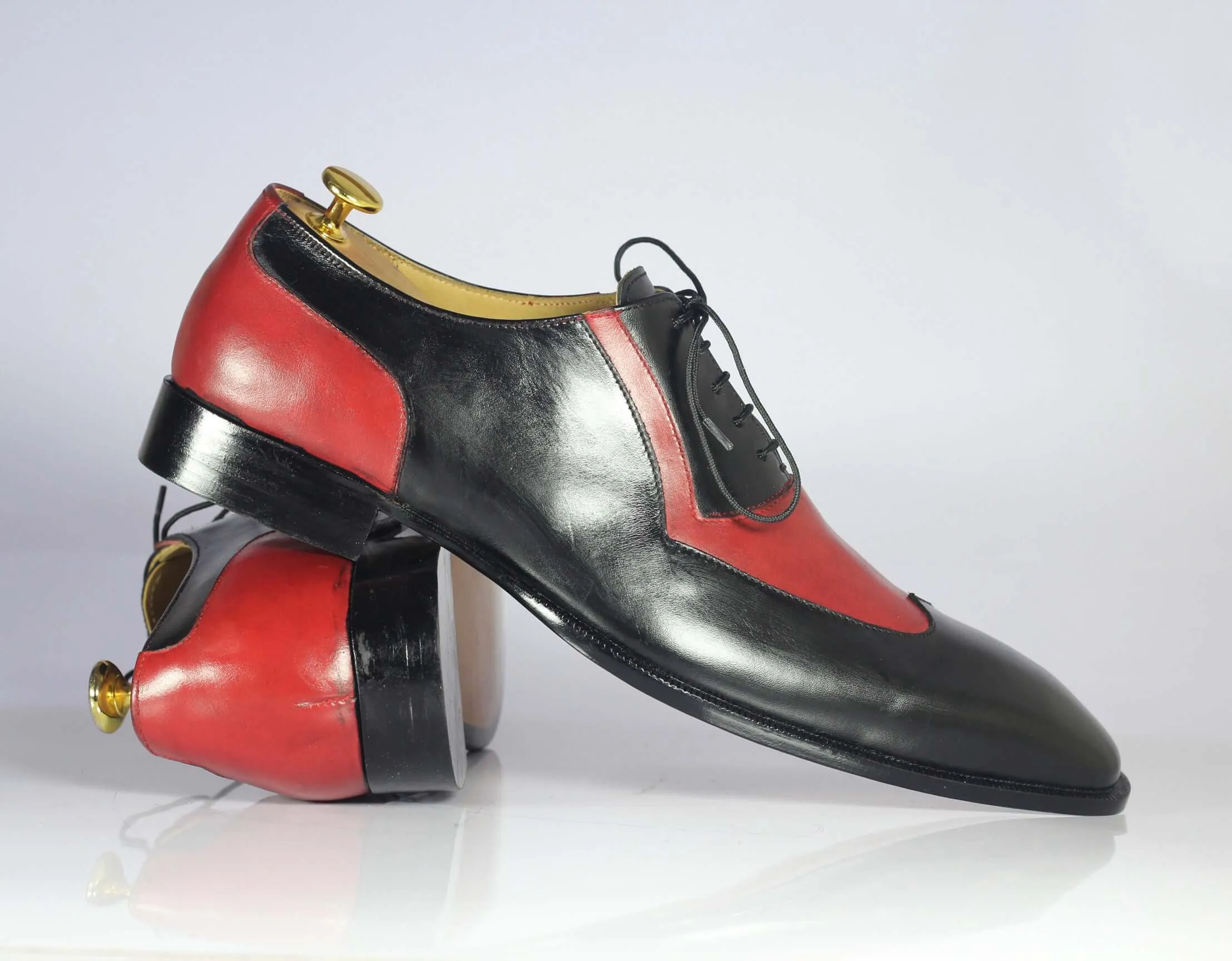 Handmade Men's Black Red Wing Tip Leather Lace Up Shoes, Men Designer Dress Formal Shoes