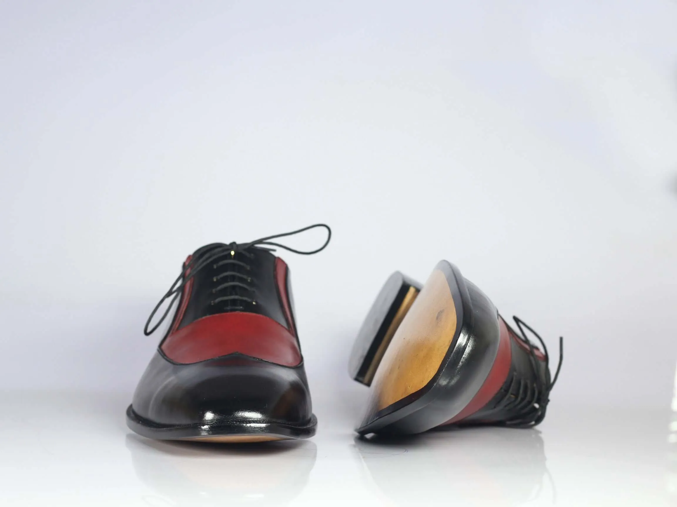 Handmade Men's Black Red Wing Tip Leather Lace Up Shoes, Men Designer Dress Formal Shoes