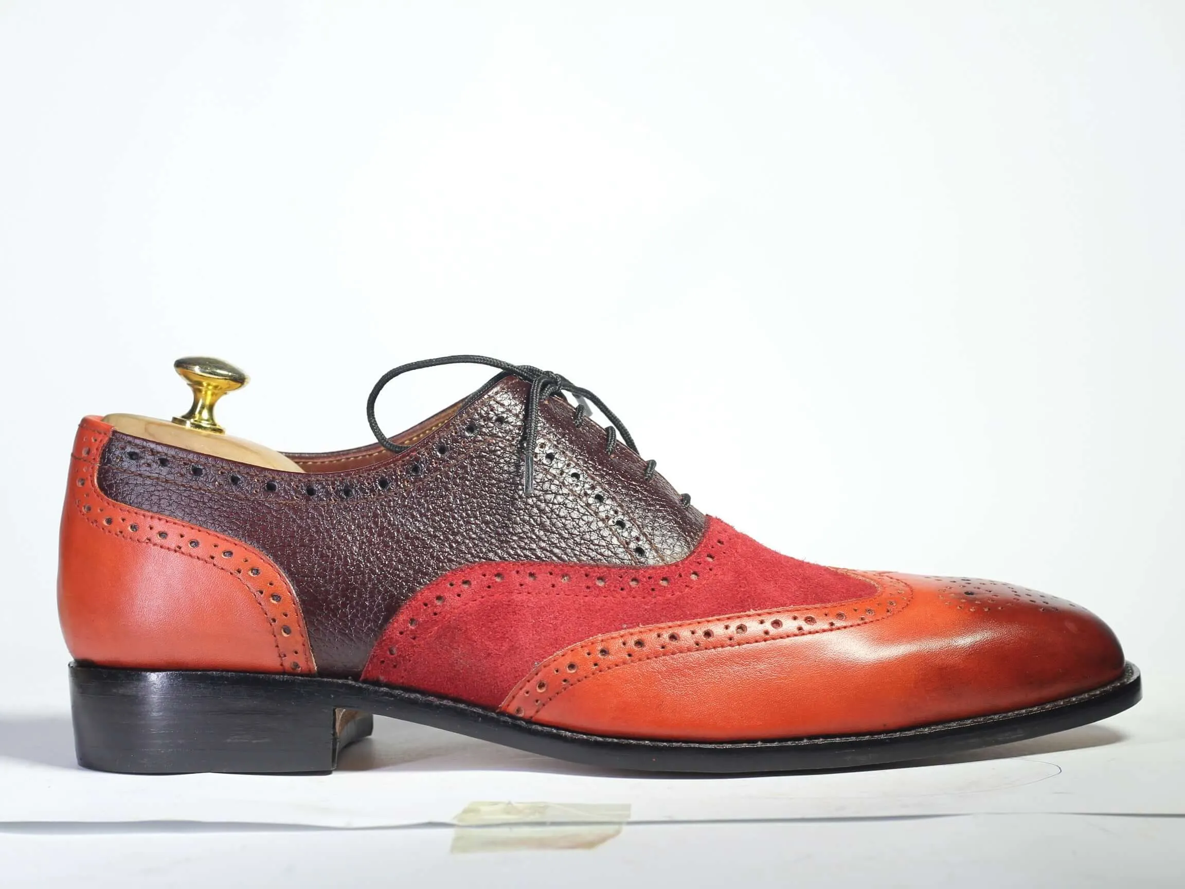 Handmade Men’s Multi Color Wing Tip Brogue Shoes, Men Leather Suede Lace Up Shoe
