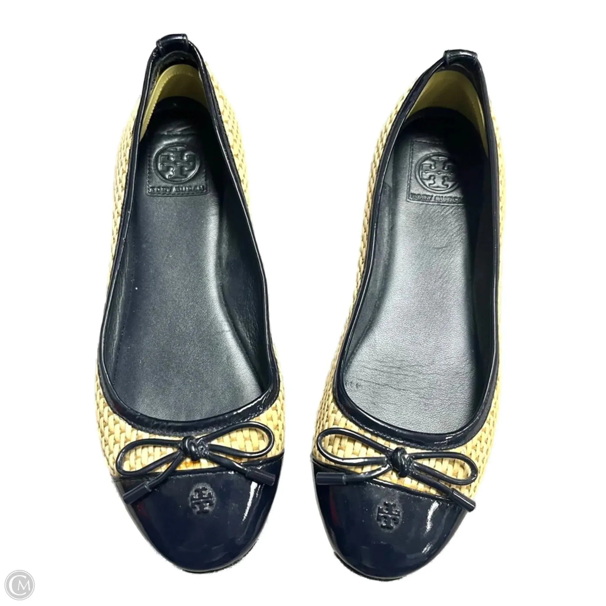 Shoes Designer By Tory Burch In Blue & Cream, Size: 7.5 Genuine Leather Upper