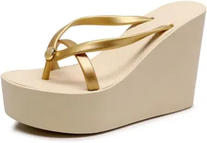 Heel Platform Flip Flops for Women, Womens Slip on Platform Sandals, Women Platform Wedge Slipper, Black