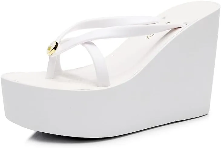 Heel Platform Flip Flops for Women, Womens Slip on Platform Sandals, Women Platform Wedge Slipper, Black