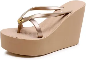 Heel Platform Flip Flops for Women, Womens Slip on Platform Sandals, Women Platform Wedge Slipper, Black