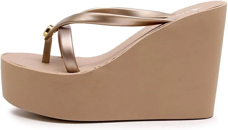 Heel Platform Flip Flops for Women, Womens Slip on Platform Sandals, Women Platform Wedge Slipper, Black